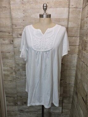 Just My Size White Short-Sleeve Tunic with Embroidered Yoke